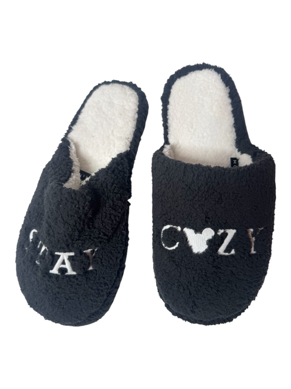 Disney Pottery Barn Mickey Mouse Stay Cozy Sherpa Slippers Black White Medium